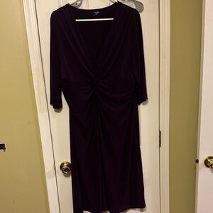 Chaps Deep Plum Twist-Front 3/4 Sleeve Dress